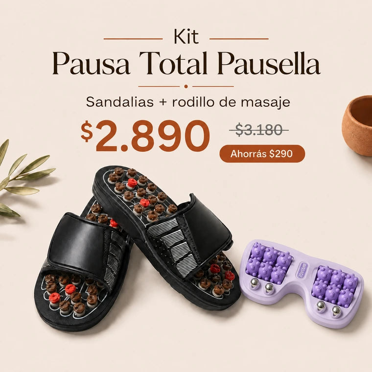 Kit Pausa Total Pausella - Sandalias de masaje + rodillo de masaje