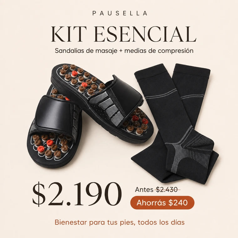 Kit Esencial Pausella - Sandalias de masaje + medias de compresión