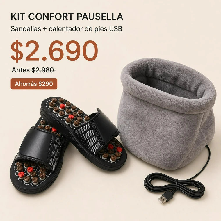 Kit Confort Pausella - Sandalias de masaje + calentador de pies USB